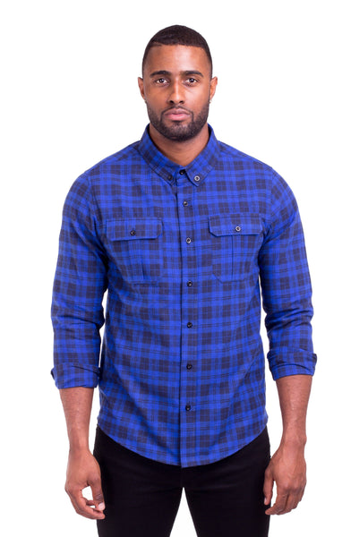 JOHNNY BLUE/BLACK PLAID FLANNEL SHIRT | Poor Little Rich Boy Clothing