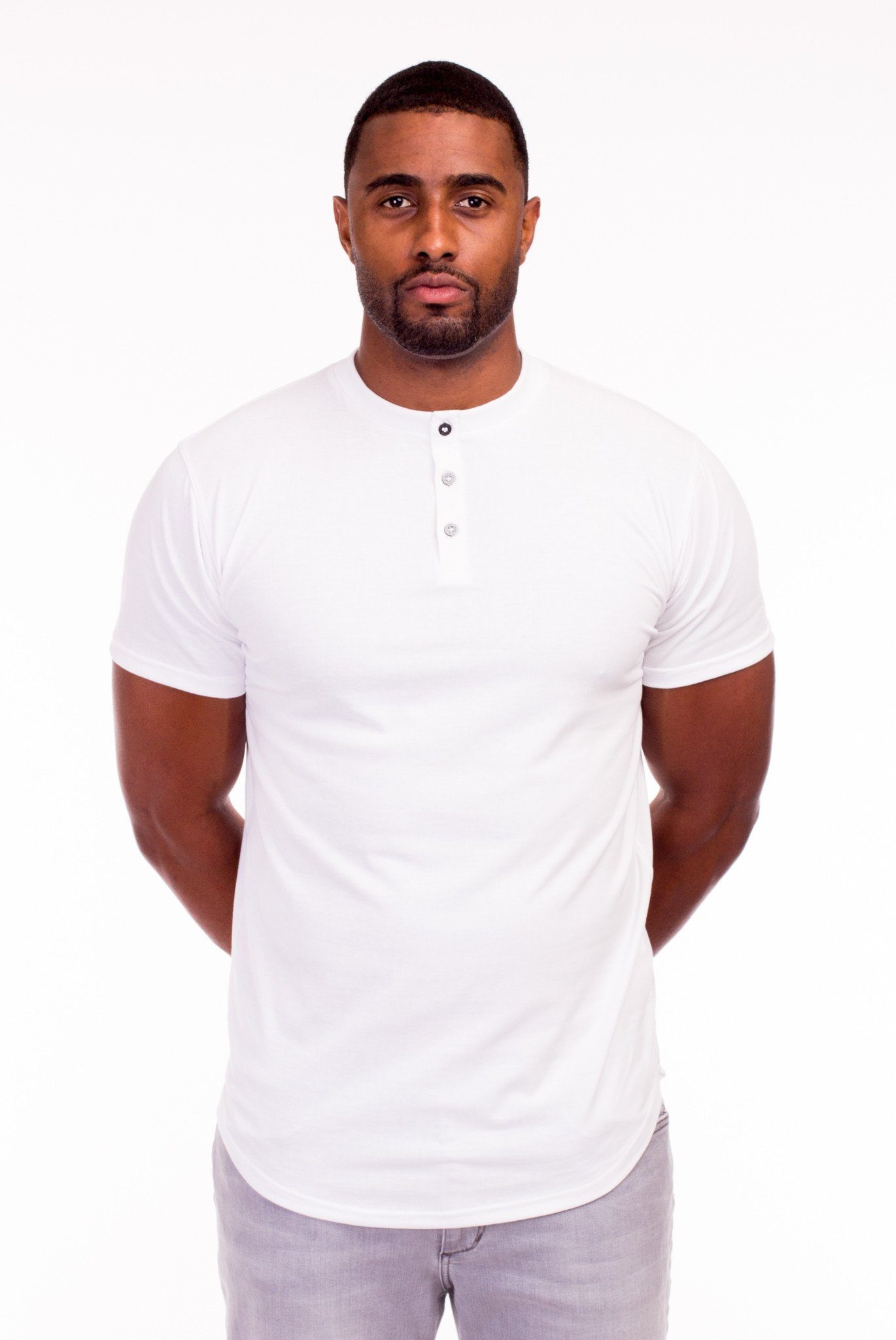MODIFIED MANDARIN COLLAR T-SHIRT IN WHITE | Poor Little Rich Boy Clothing