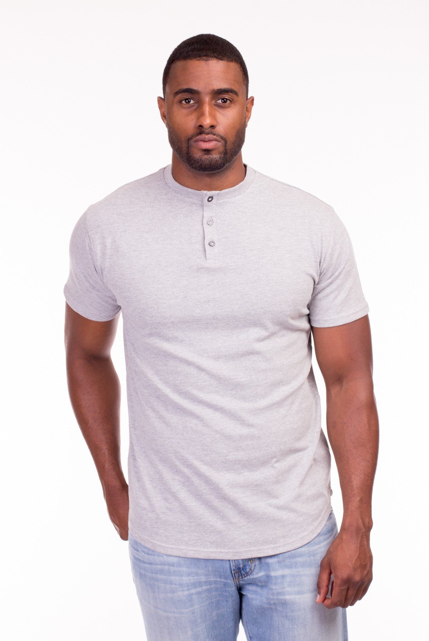 MODIFIED MANDARIN COLLAR T-SHIRT IN HEATHER | Poor Little Rich Boy Clothing