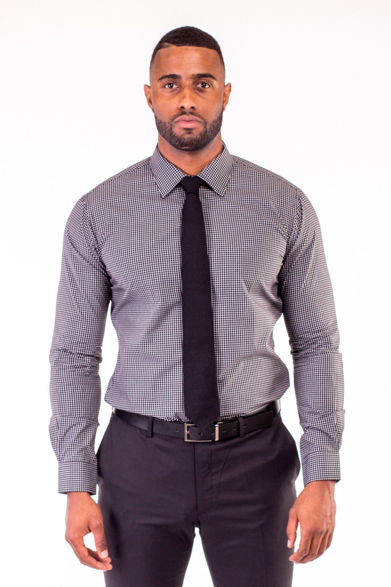 BLACK MINI-CHECKED DRESS SHIRT | Poor Little Rich Boy Clothing