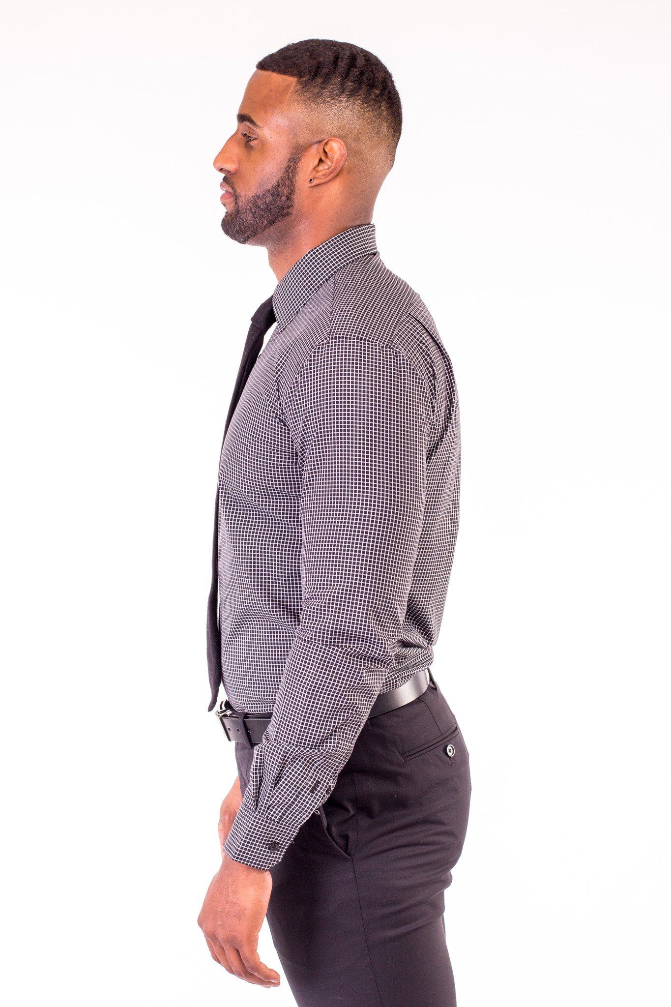 BLACK MINI-CHECKED DRESS SHIRT | Poor Little Rich Boy Clothing