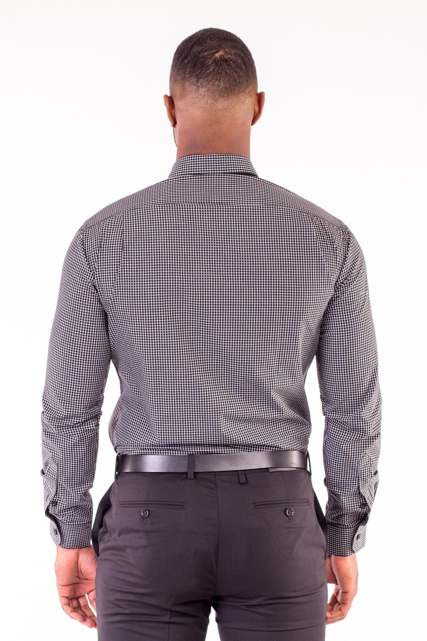 BLACK MINI-CHECKED DRESS SHIRT | Poor Little Rich Boy Clothing