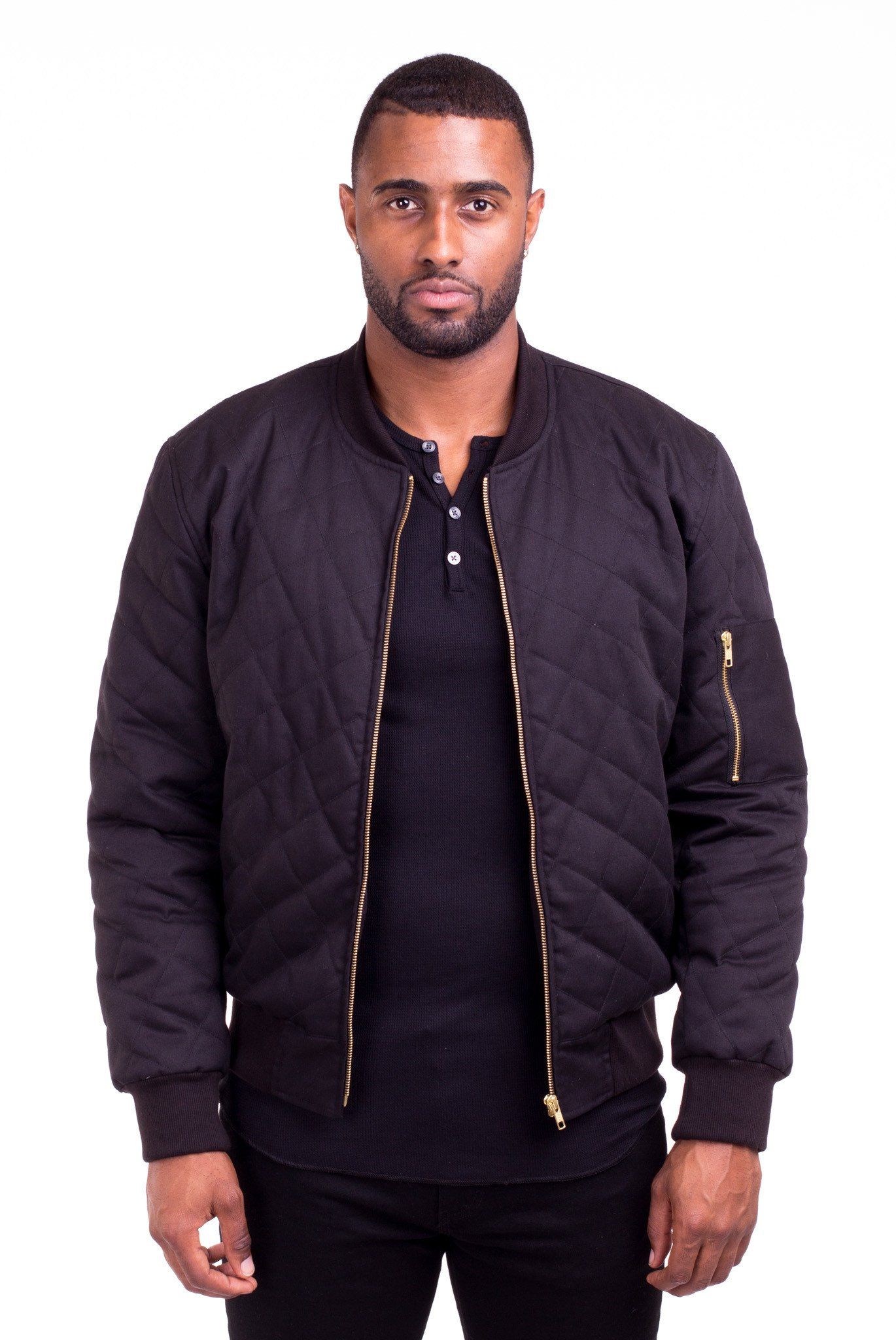 ACE BLACK QUILTED BOMBER JACKET | Poor Little Rich Boy Clothing