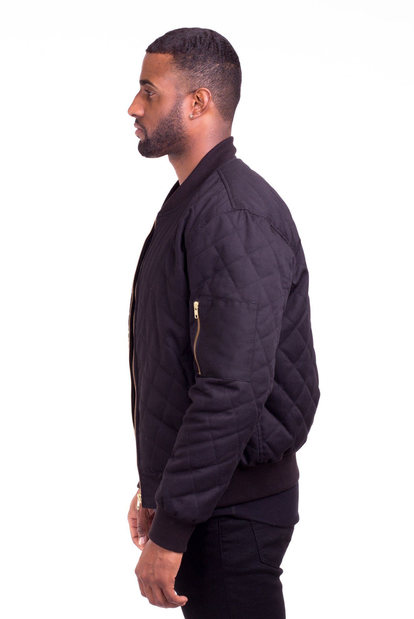 ACE BLACK QUILTED BOMBER JACKET | Poor Little Rich Boy Clothing