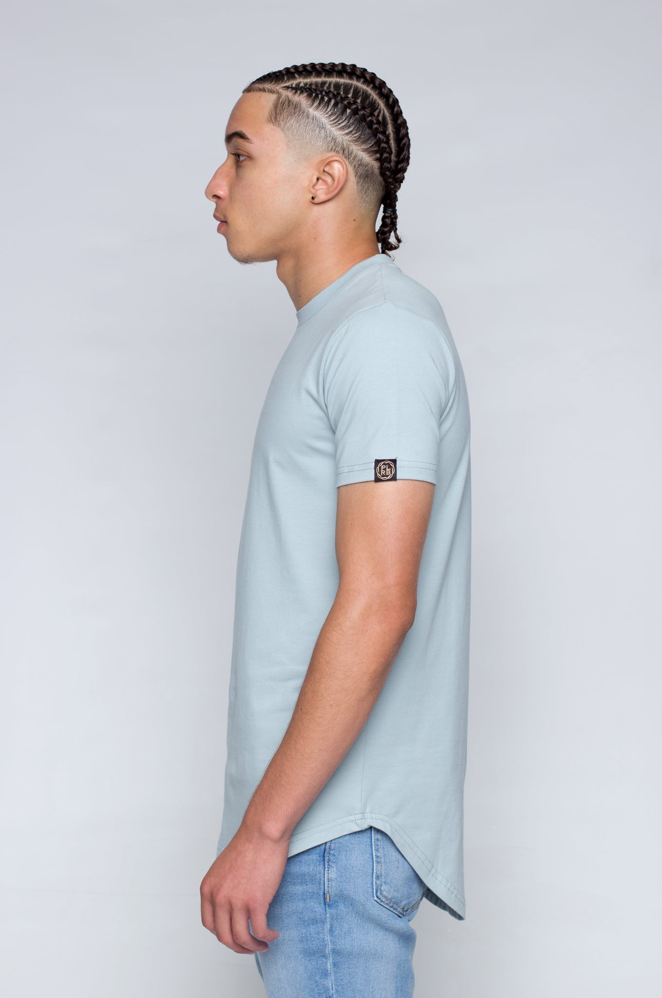 Scallop-Cut T-Shirt in Steel Blue | Poor Little Rich Boy Clothing