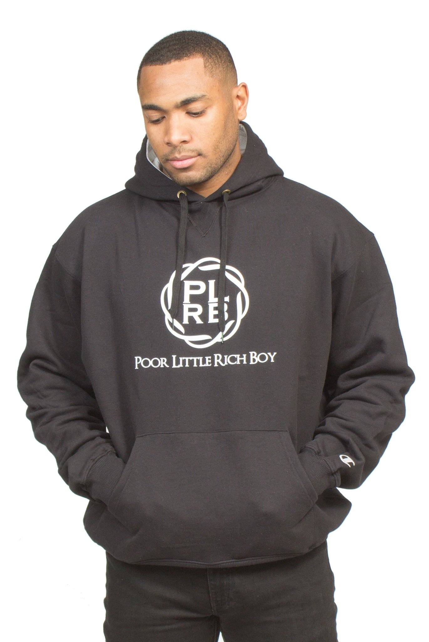 CHAMPION PLRB LOGO OVERSIZED HOODIE IN BLACK | Poor Little Rich Boy Clothing