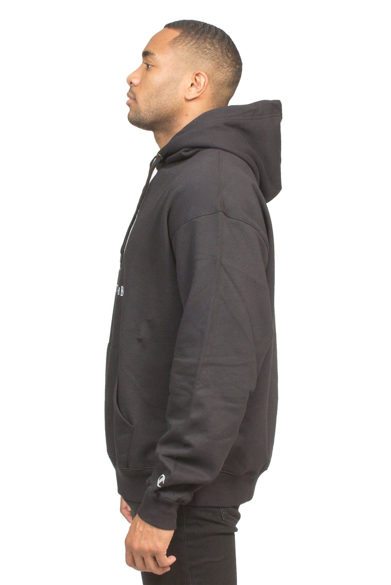 CHAMPION PLRB LOGO OVERSIZED HOODIE IN BLACK | Poor Little Rich Boy Clothing