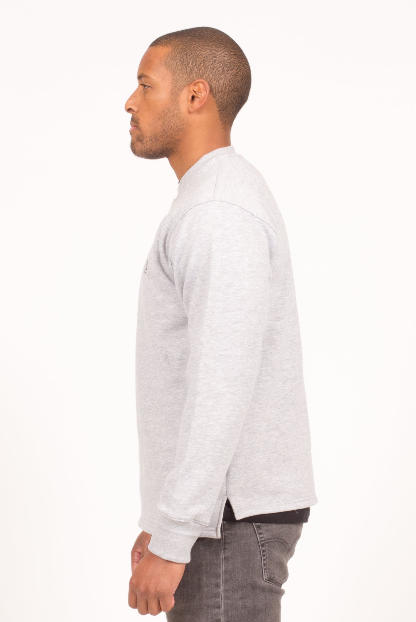 REVERSE SPLIT TAIL CREWNECK IN HEATHER GREY/ OXBLOOD/ ARMY | Poor Little Rich Boy Clothing