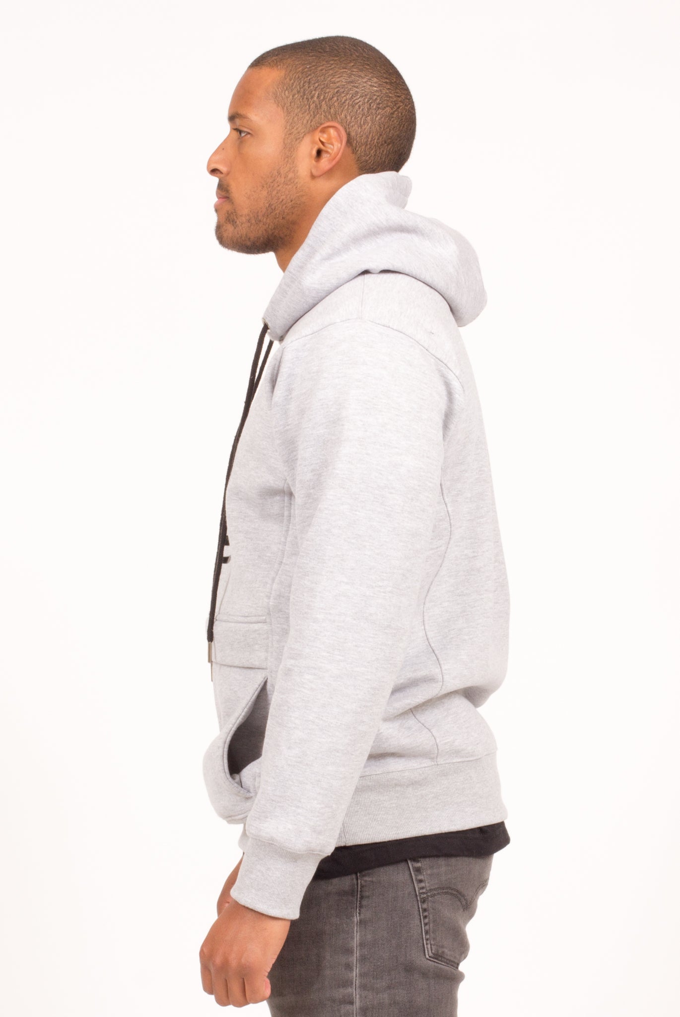 STORM FLAP HOODIE IN HEATHER GREY OR BLACK | Poor Little Rich Boy Clothing