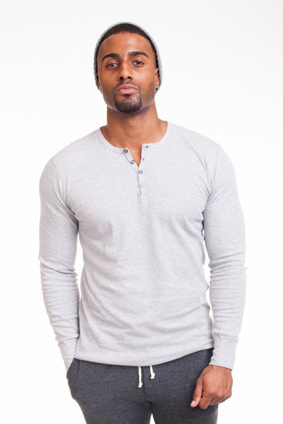 LONG SLEEVE HEATHER HENLEY | Poor Little Rich Boy Clothing