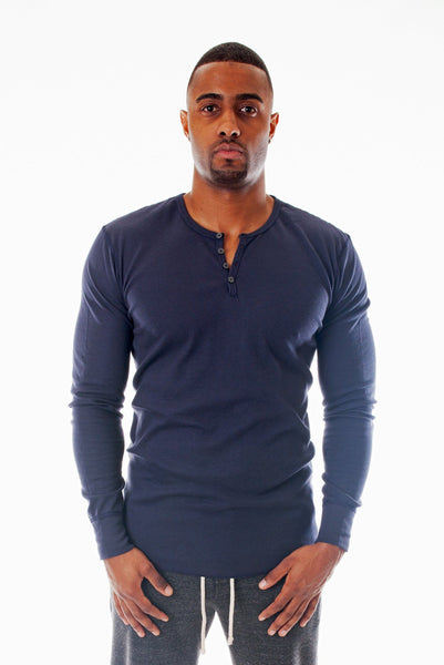 LONG SLEEVE NAVY HENLEY | Poor Little Rich Boy Clothing