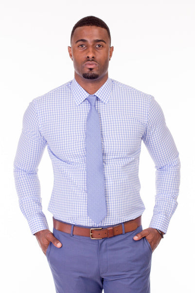 MONACO LIGHT BLUE GINGHAM DRESS SHIRT | Poor Little Rich Boy Clothing