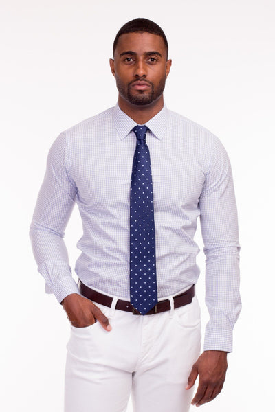 LIGHT BLUE CHECKED DRESS SHIRT | Poor Little Rich Boy Clothing