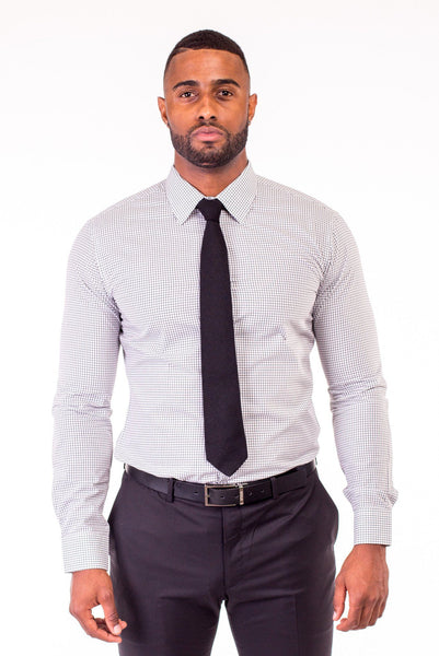 WHITE MINI-CHECKED DRESS SHIRT | Poor Little Rich Boy Clothing