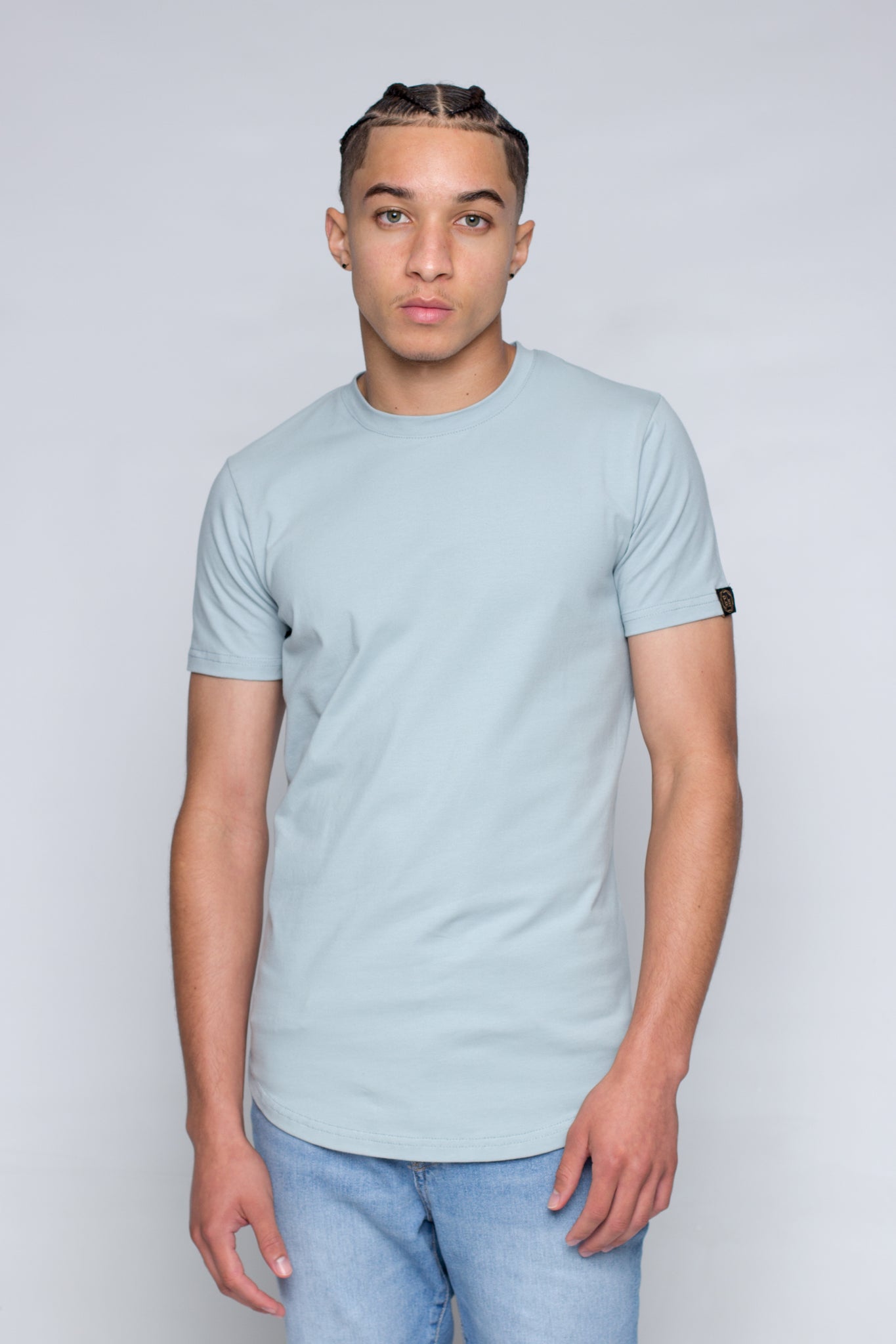 Scallop-Cut T-Shirt in Steel Blue | Little Rich Clothing