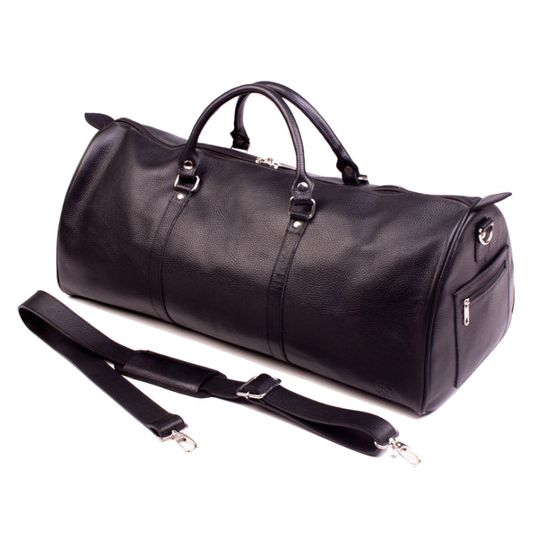 ONE NIGHTER BLACK LEATHER DUFFLE BAG | Poor Little Rich Boy Clothing