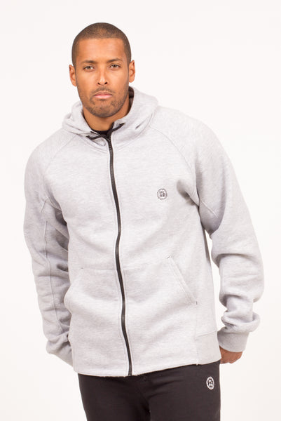 LONG NECK ZIPPERED HOODIE IN HEATHER GREY | Poor Little Rich Boy Clothing