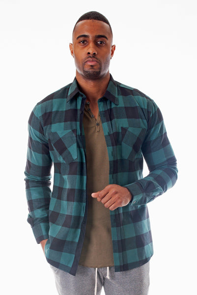 GREEN/BLACK CALIFORNIA PLAID SHIRT | Poor Little Rich Boy Clothing