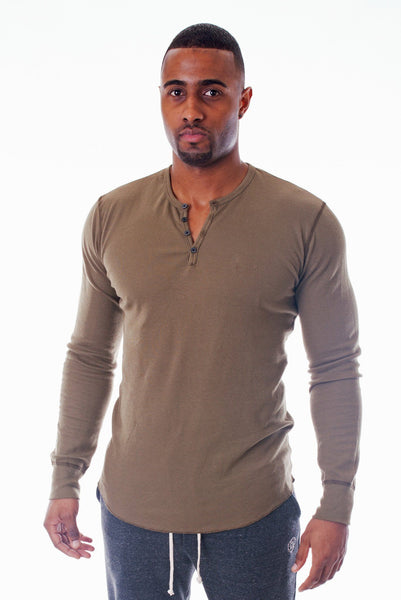 LONG SLEEVE PEWTER HENLEY | Poor Little Rich Boy Clothing