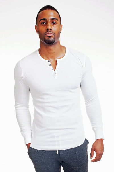 LONG SLEEVE WHITE HENLEY | Poor Little Rich Boy Clothing